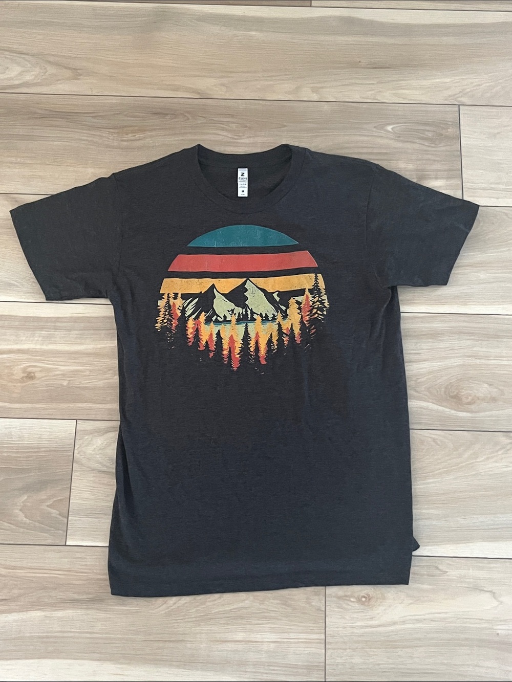 Men's Black Graphic Mountain Sunset Short Sleeve Tee